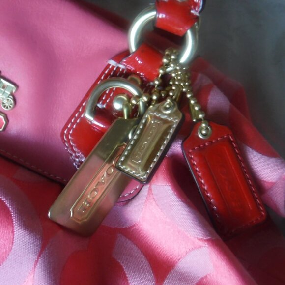 Coach Pink Purse Vintage Pink Fabric Red Handles Rare - Picture 10 of 14